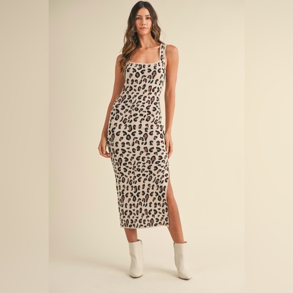 Leopard Midi Sweater Dress - Picture 1 of 7